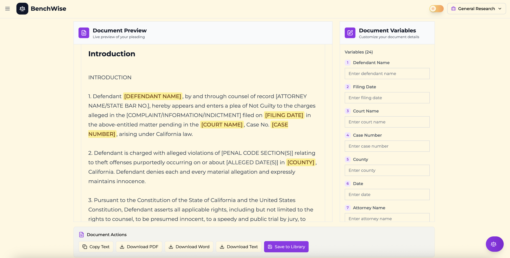 Benchwise workspace screenshot